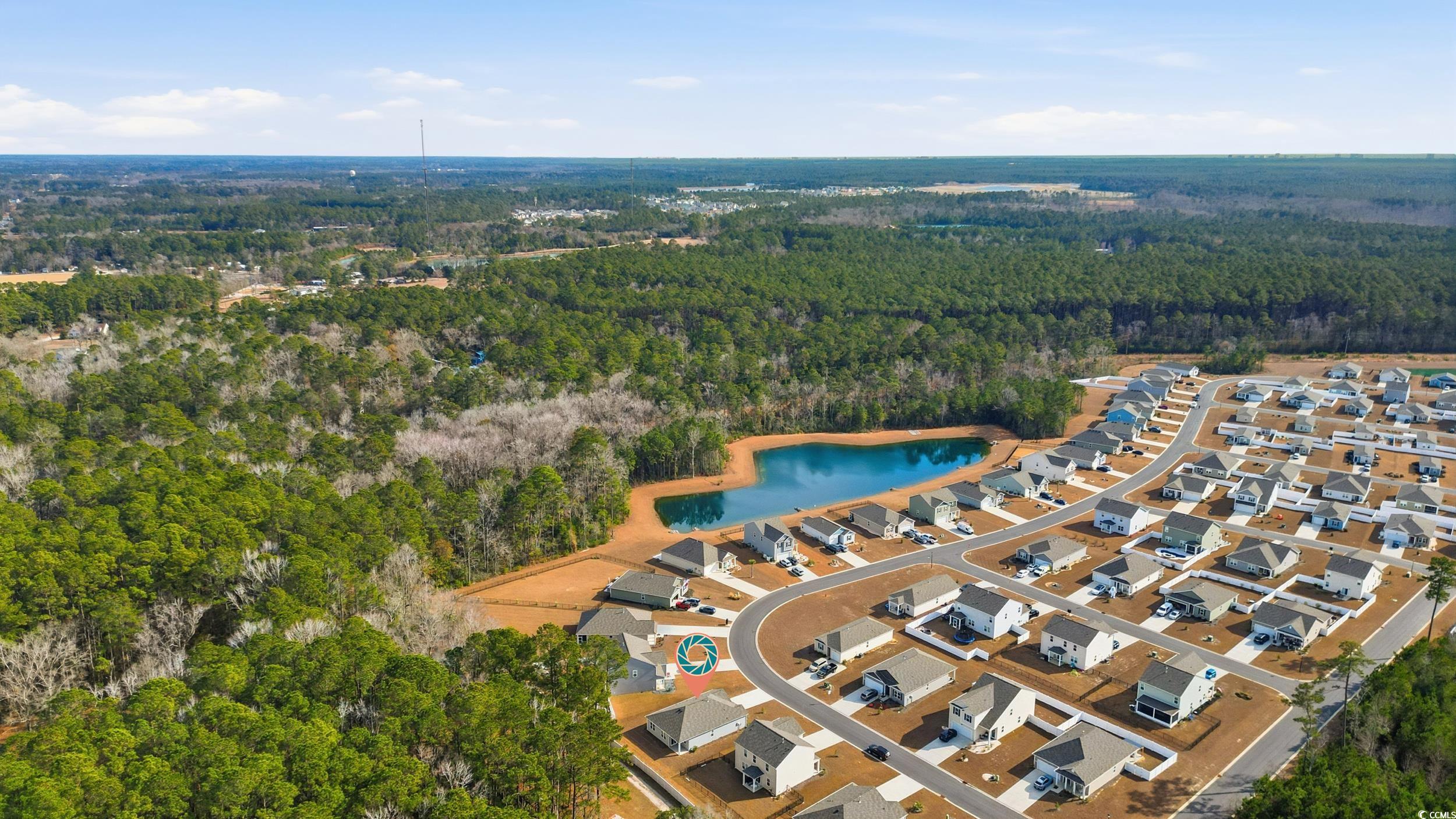 270 Columbus Street Conway, SC 29526 - Photo 37 of 38 Aerial view of property's location featuring a large body of water and a heavily wooded area