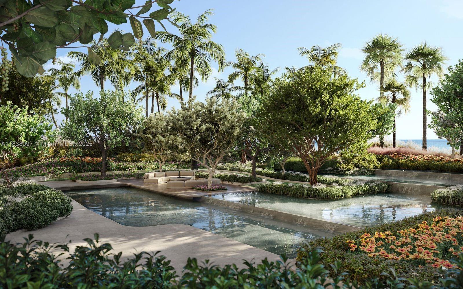 8777 Collins Avenue, Unit 604 Surfside, FL 33154 - Photo 11 of 16 a view of swimming pool with a yard and large trees