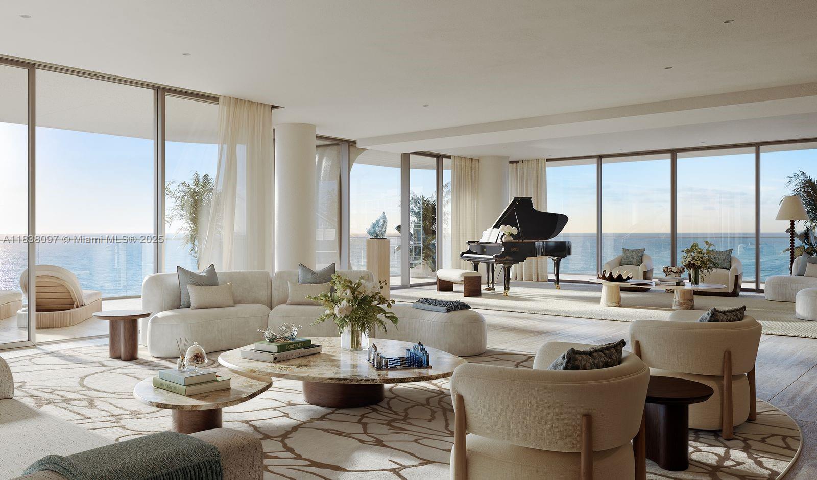 8777 Collins Avenue, Unit 604 Surfside, FL 33154 - Photo 6 of 16 a living room with couches and a table with garden view