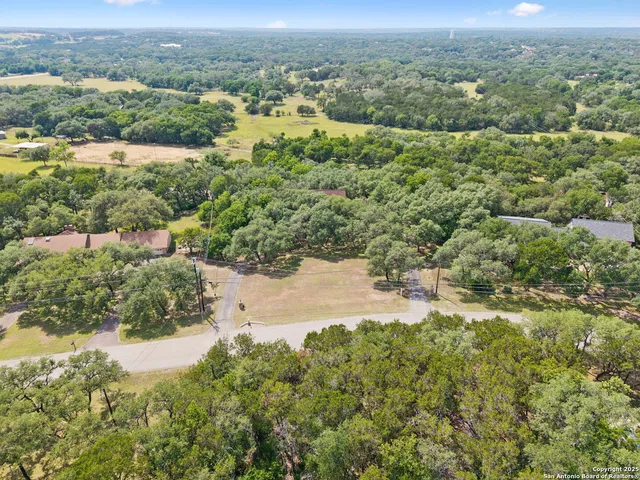 an aerial view of forest with houses