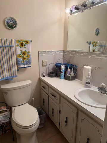 a bathroom with a toilet a sink and mirror