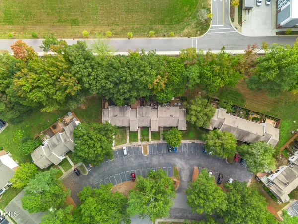 an aerial view of a house with a garden view