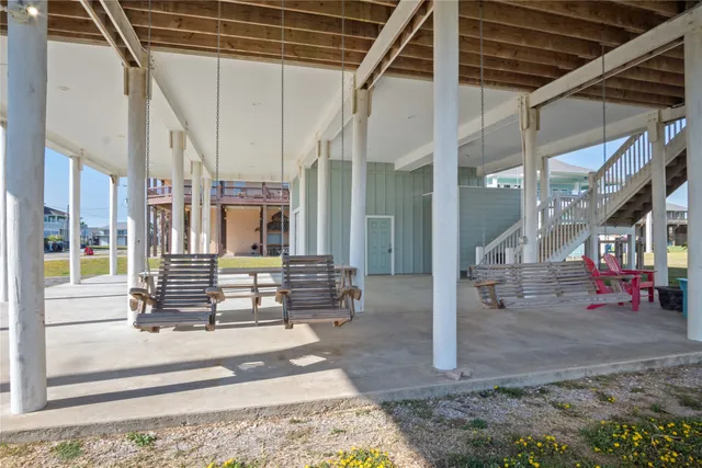 a building outdoor space with seating space
