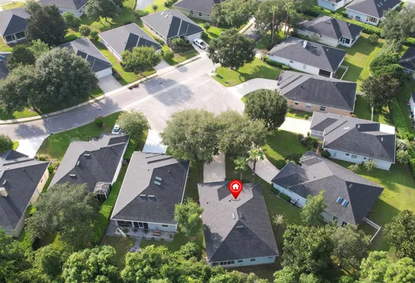 an aerial view of a house