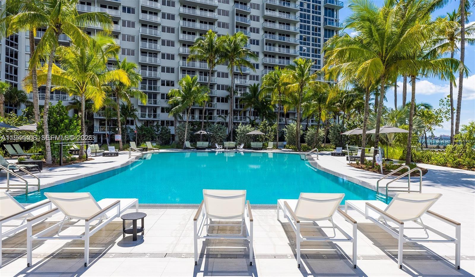 1500 Bay Road, Unit 458S Miami Beach, FL 33139 - Photo 20 of 41 a view of a swimming pool and lounge chairs