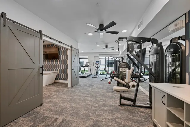 a view of a room with gym equipment