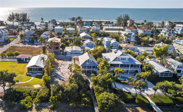 an aerial view of a building with outdoor space
