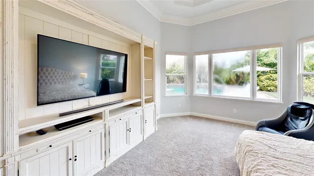 a bathroom with a sink vanity and mirror