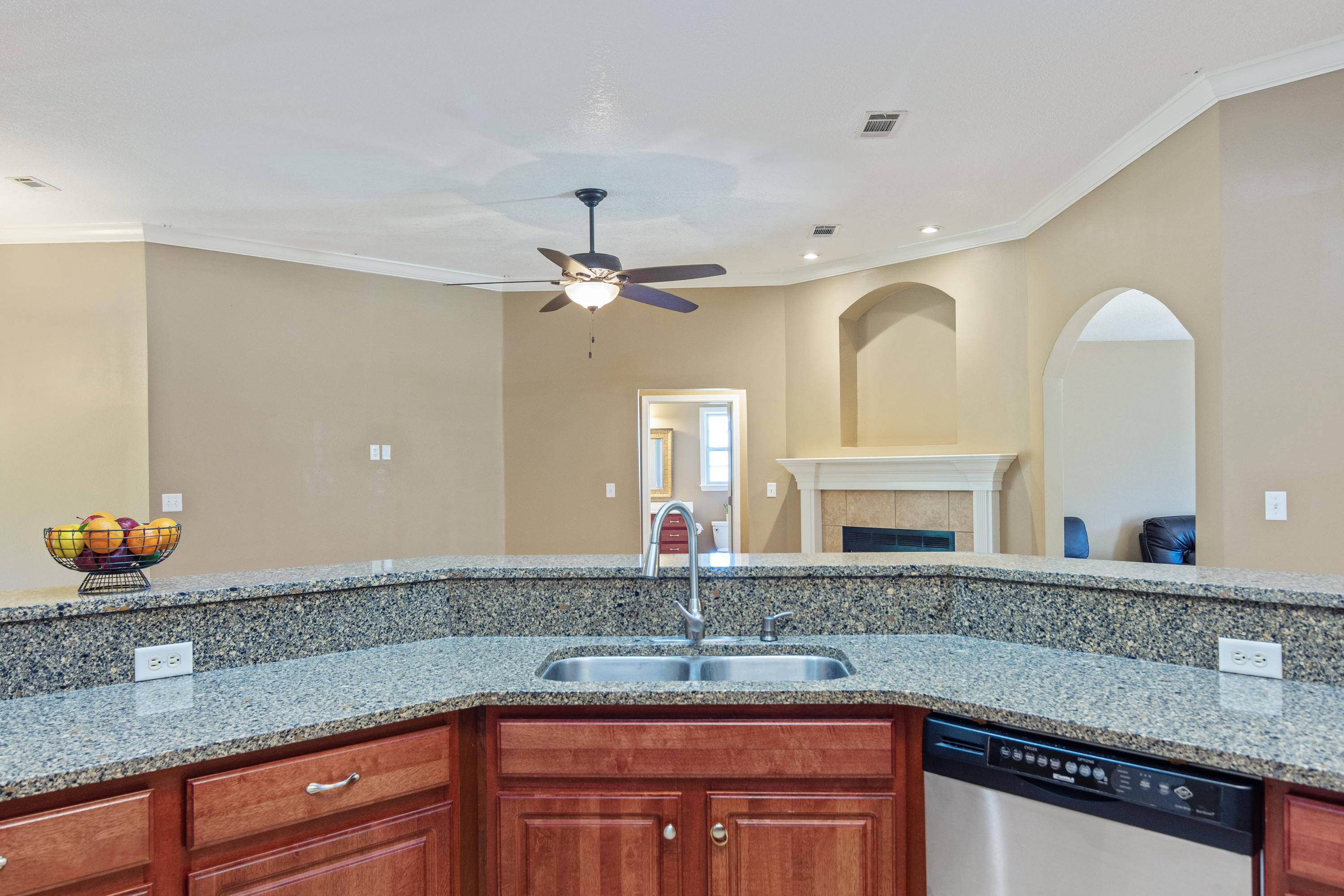 6589 Old River Road Baker, FL 32531 - Photo 17 of 49 a kitchen with stainless steel appliances granite countertop a sink and cabinets