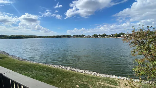 a view of a lake from a yard