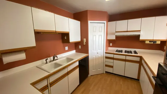 a kitchen with a sink cabinets and stainless steel appliances