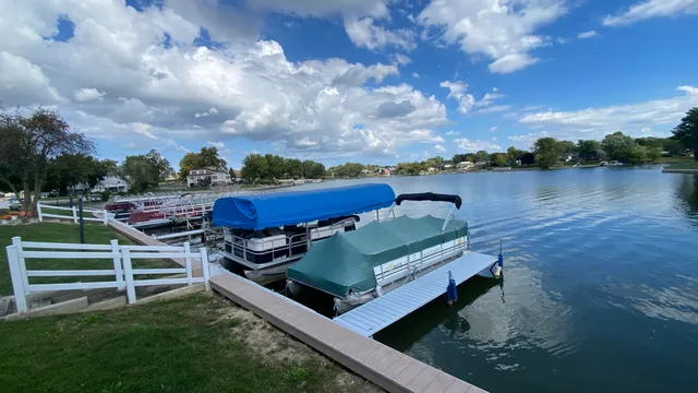 a view of a swimming pool with a garden