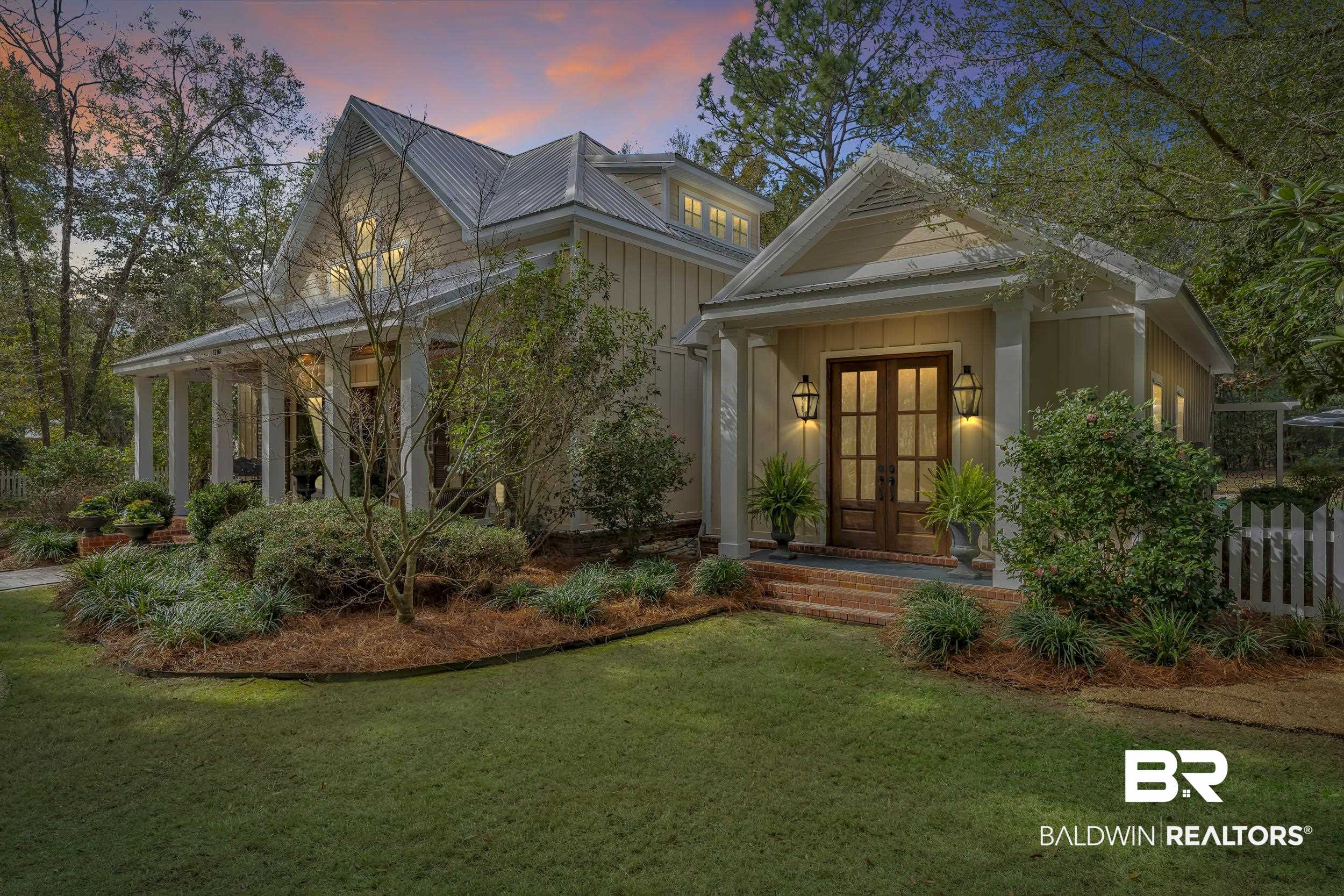 12161 Jessamine Street Magnolia Springs, AL 36555 - Photo 54 of 70 View of front facade with french doors and a yard