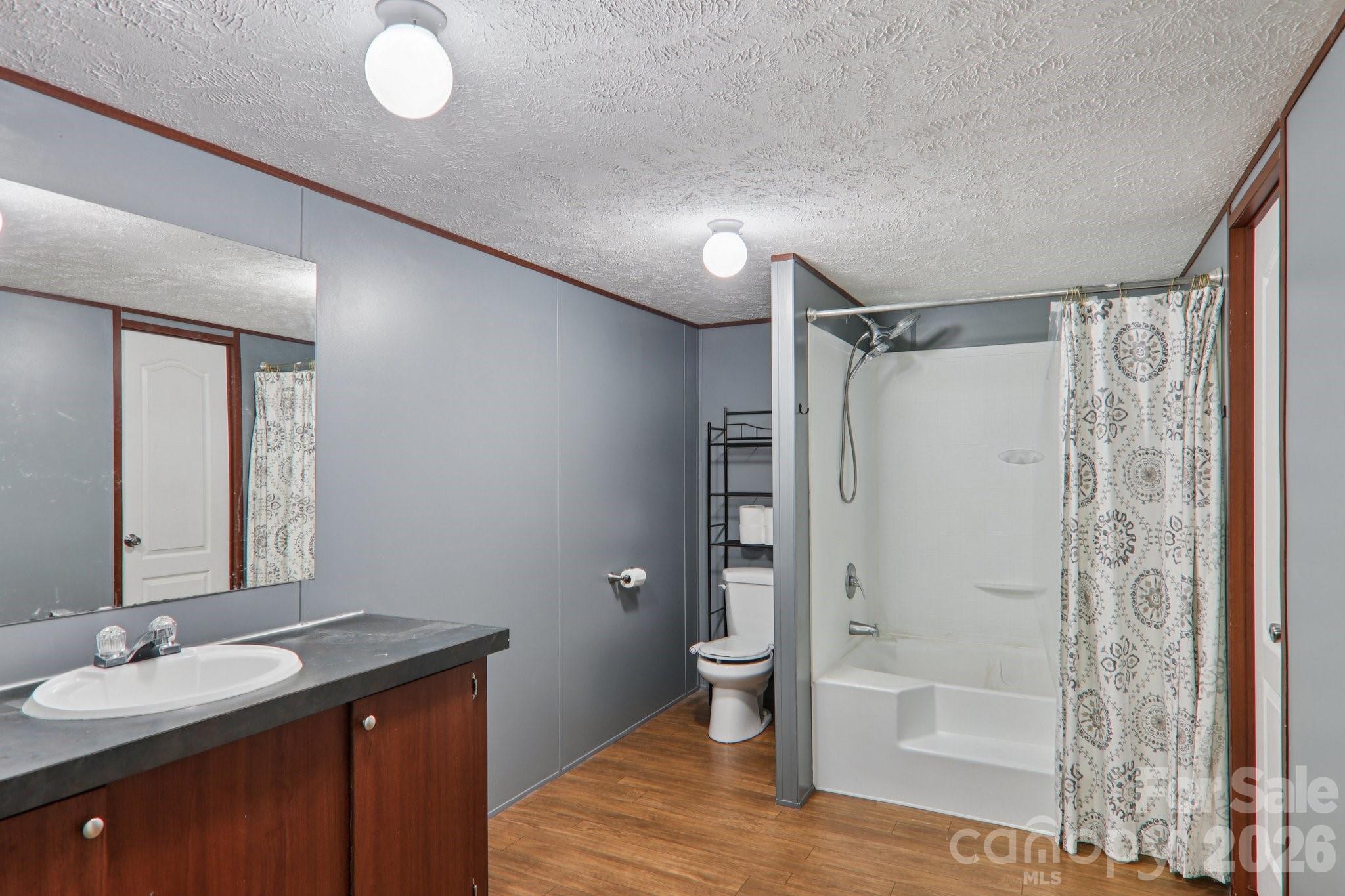 4 Sweet Birch Drive Alexander, NC 28701 - Photo 29 of 48 a bathroom with a granite countertop sink a toilet and shower