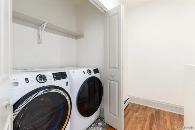 a utility room with dryer and washer