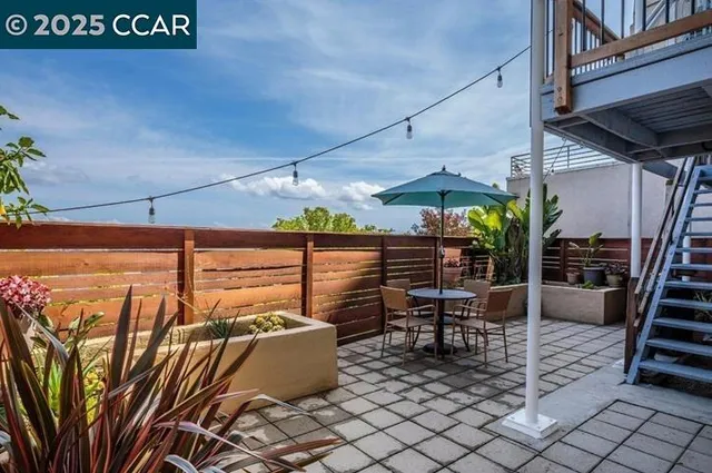 an outdoor space with seating