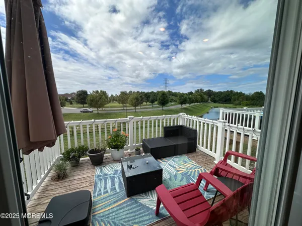 a view of a balcony with couch