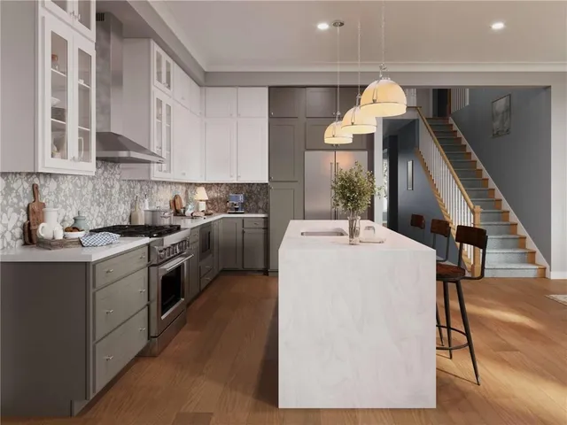 a kitchen with sink cabinets and window