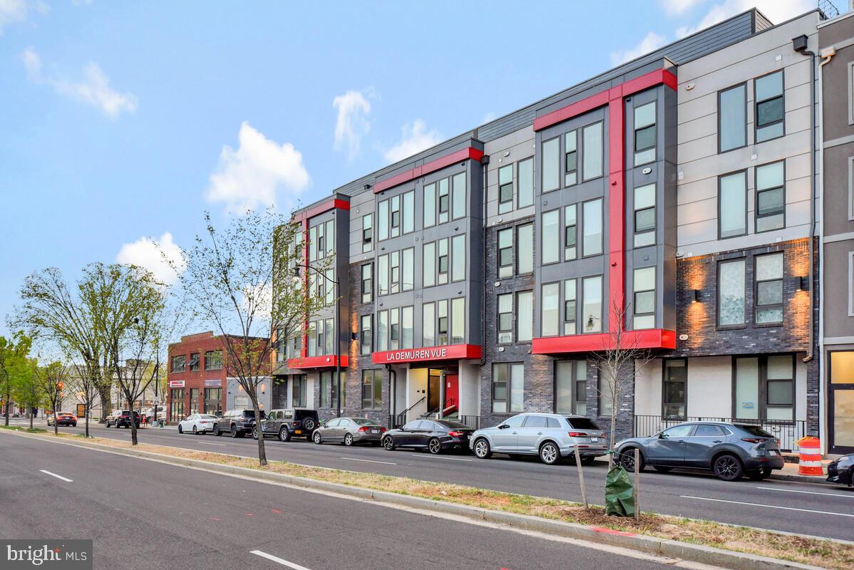 a front view of an building with street