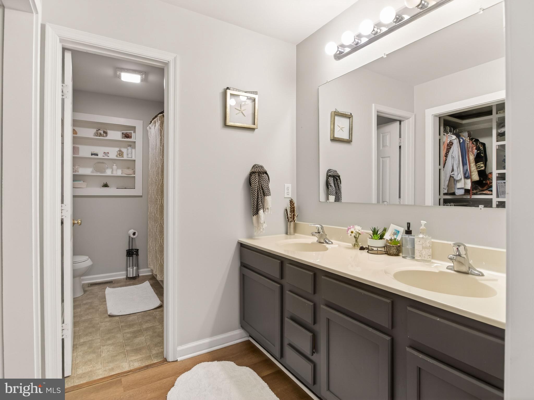 2586 West Hoover Road Haywood, VA 22722 - Photo 22 of 35 a en suite bathroom with a granite countertop toilet sink and a mirror