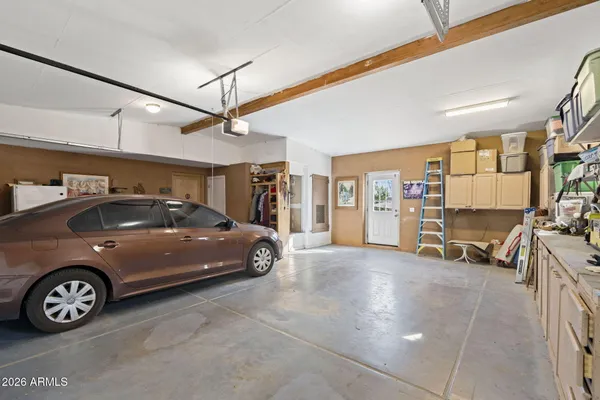 a car parked in a garage