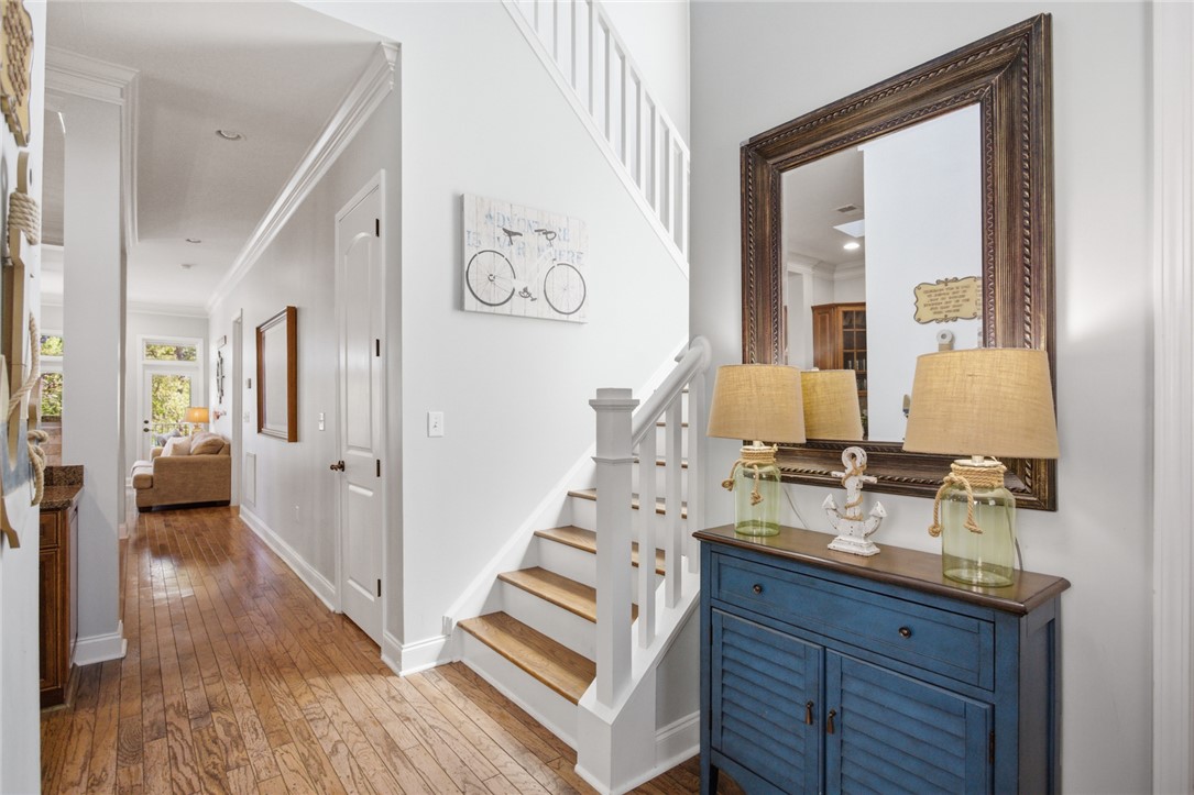 578 Sunset Point Drive West Union, SC 29696 - Photo 13 of 46 This inviting entrance features rich hardwood floors and a striking staircase.