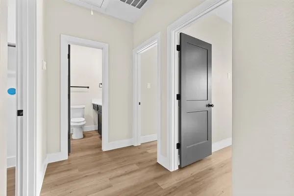 a view of small space with wooden floor