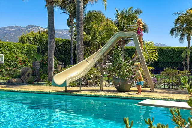 a view of a park with palm trees