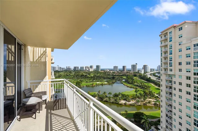 a view of a balcony with city view