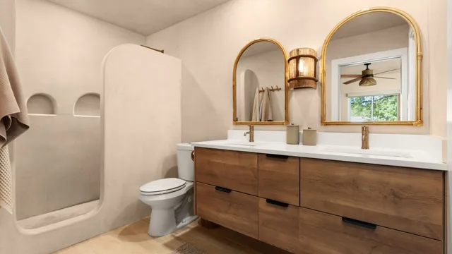 a bathroom with a sink and a large mirror
