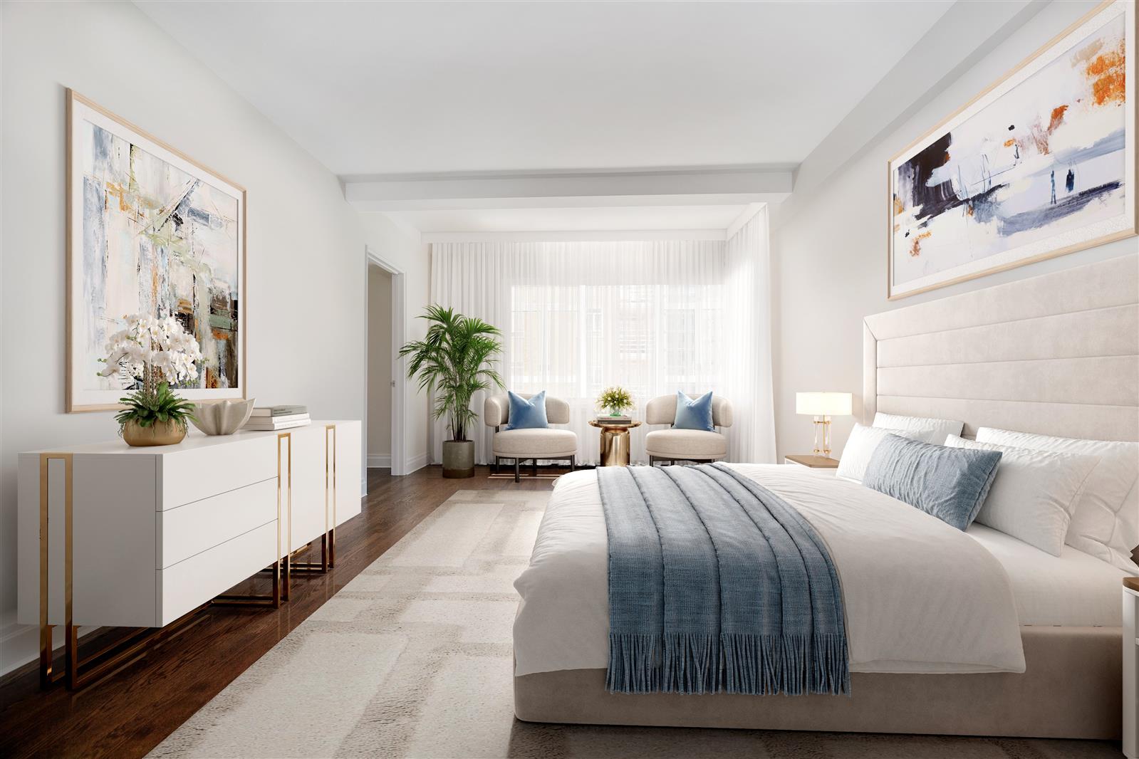 240 Central Park South, Unit 13GH Manhattan, NY 10019 - Photo 7 of 22 a bedroom with a large bed and a couch