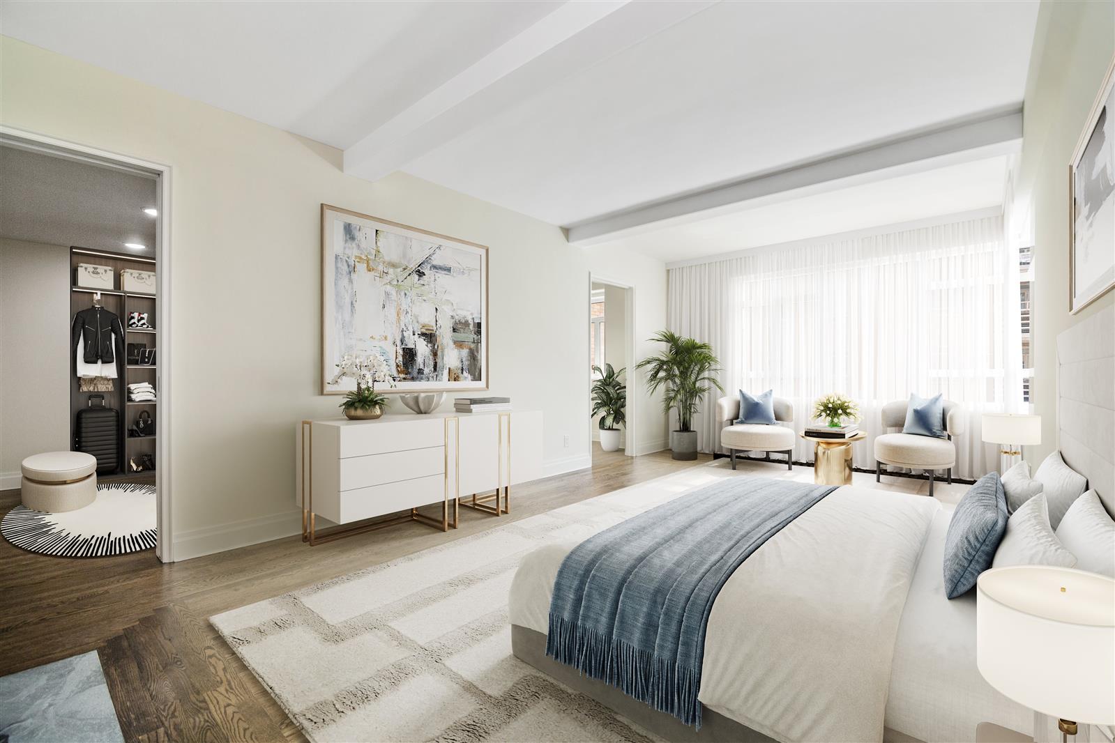 240 Central Park South, Unit 13GH Manhattan, NY 10019 - Photo 9 of 22 a bedroom with a bed and wooden floor