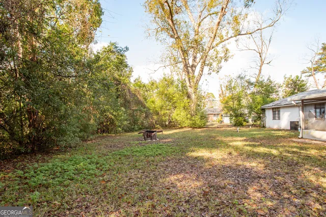 a view of a yard with a tree