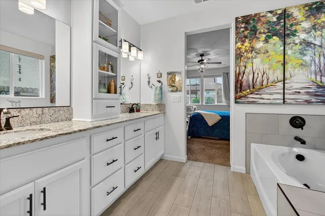 front view of a house with a patio