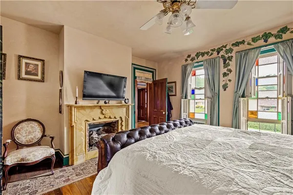 a living room with furniture and a rug
