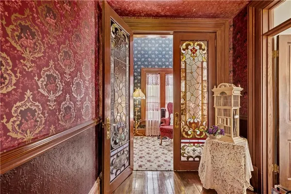 a view of a door and chair