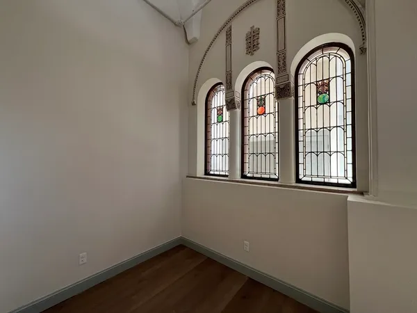 a view of a bathroom with a window