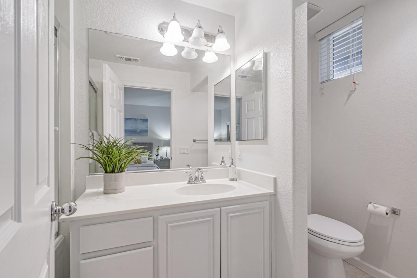 1744 Snell Place Milpitas, CA 95035 - Photo 22 of 35 a bathroom with a sink a potted plant and a mirror