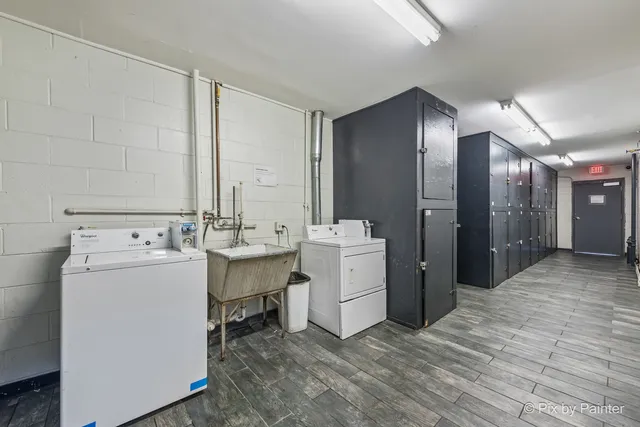 a room with dryer and washer
