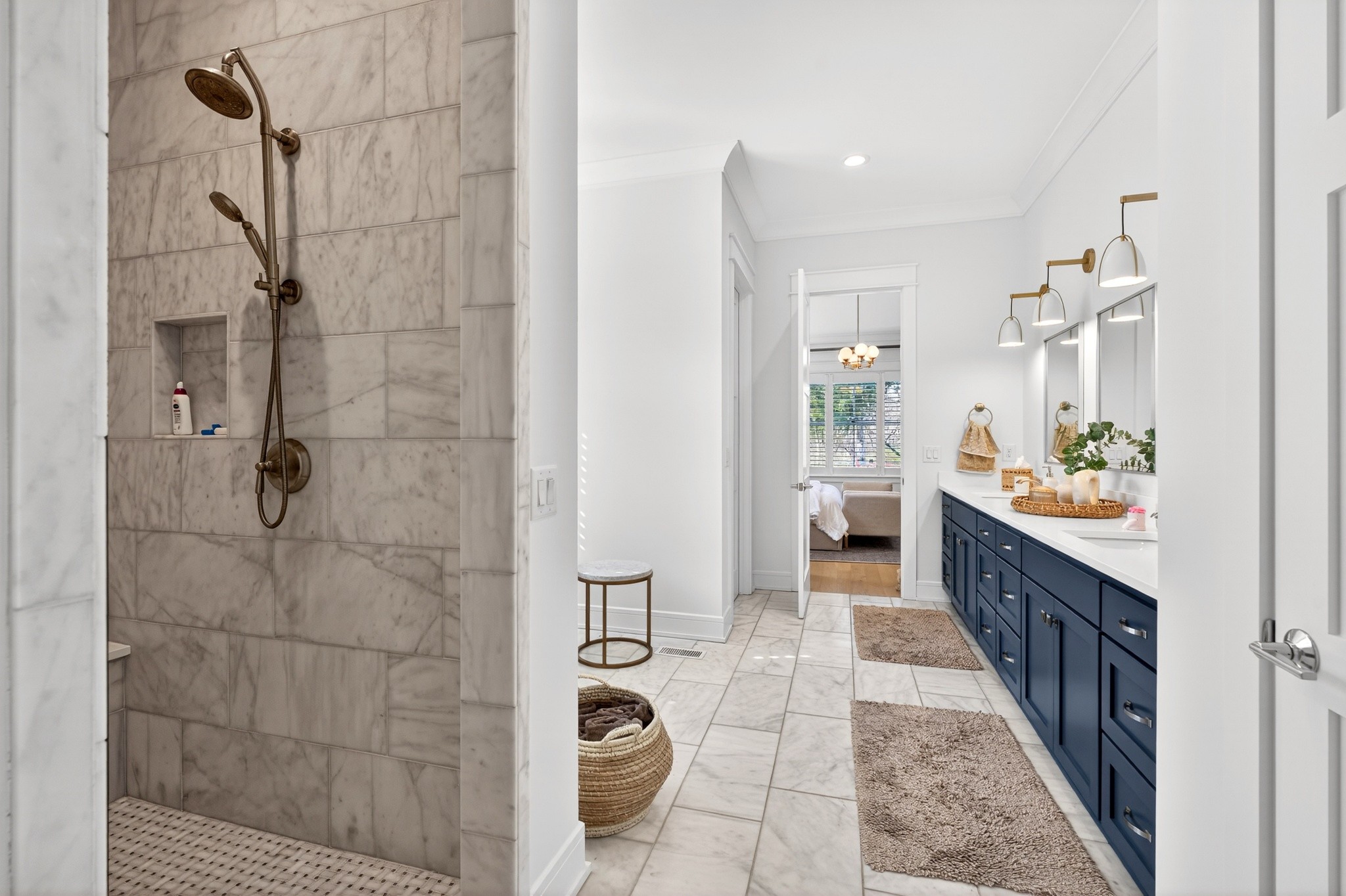 721 Newberry Road Nashville, TN 37205 - Photo 25 of 49 a bathroom with a double vanity sink and a shower