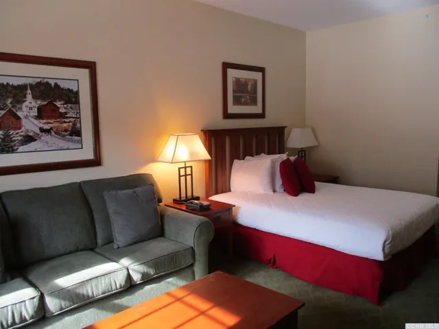 a bedroom with bed and a couch