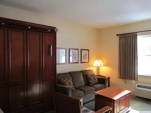 a living room with furniture and a window