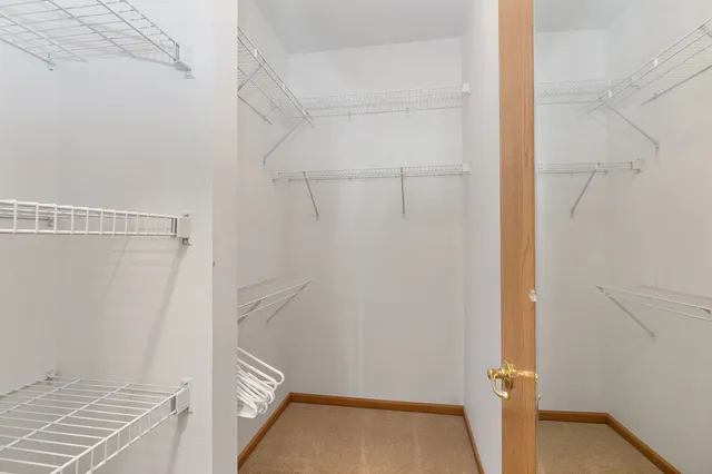 a view of walk in closet with empty racks