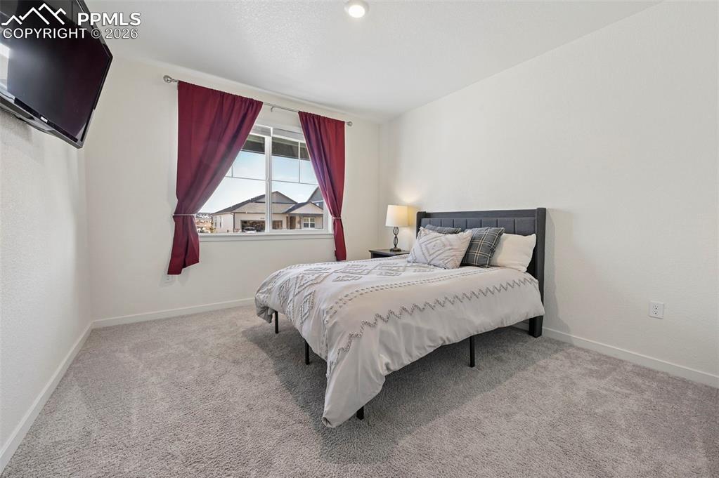 15945 Little Bluestem Road Monument, CO 80132 - Photo 22 of 49 a spacious bedroom with a bed and a flat screen tv