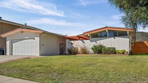 a front view of house with yard and trees