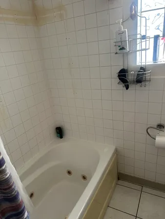 a bathroom with a bathtub