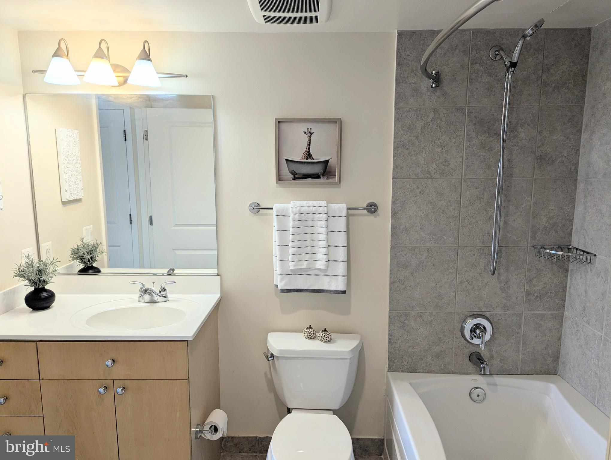 820 North Pollard Street, Unit 810 Arlington, VA 22203 - Photo 25 of 49 a bathroom with a sink mirror and a bathtub