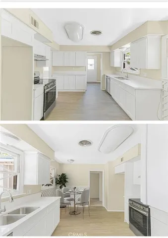 a upper view of kitchen with wooden floor