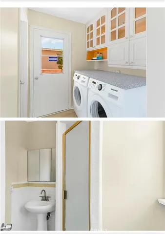 a bathroom with a sink a mirror and a shower