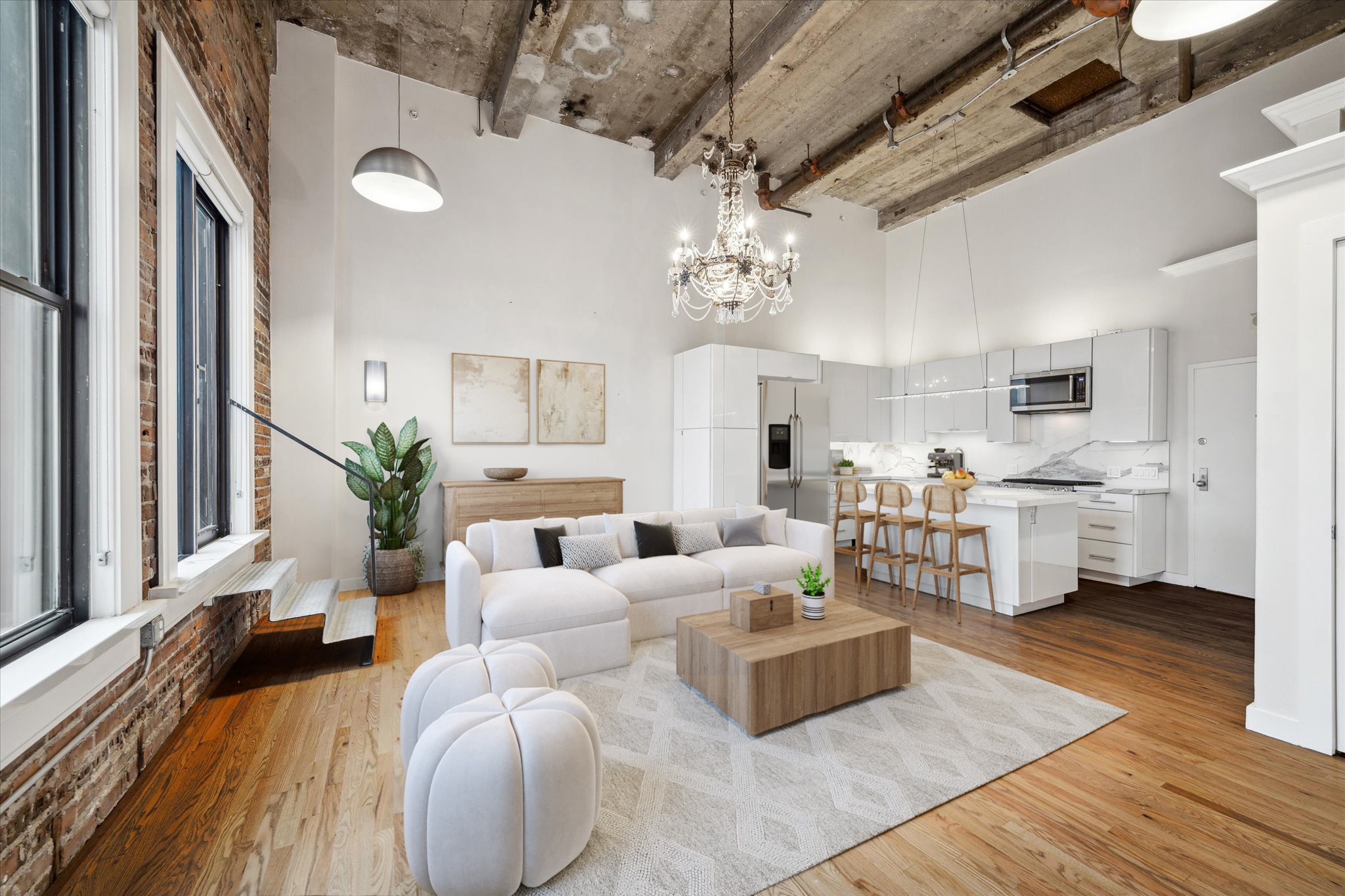 915 Franklin Street, Unit 9I Houston, TX 77002 - Photo 8 of 23 a living room with furniture chandelier and a chandelier
